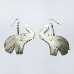 Handmade Elephant Earrings Silver Tone Drop Dangle